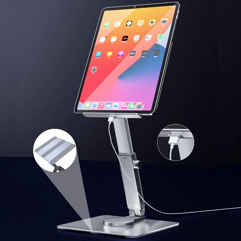 Aluminum Tablet Stand 360°Rotating Folding Adjustable Desk Holder Mount Riser for iPad Pro Air 4 Mini 12.9 4-14 Inch Xiaomi Tab jooo