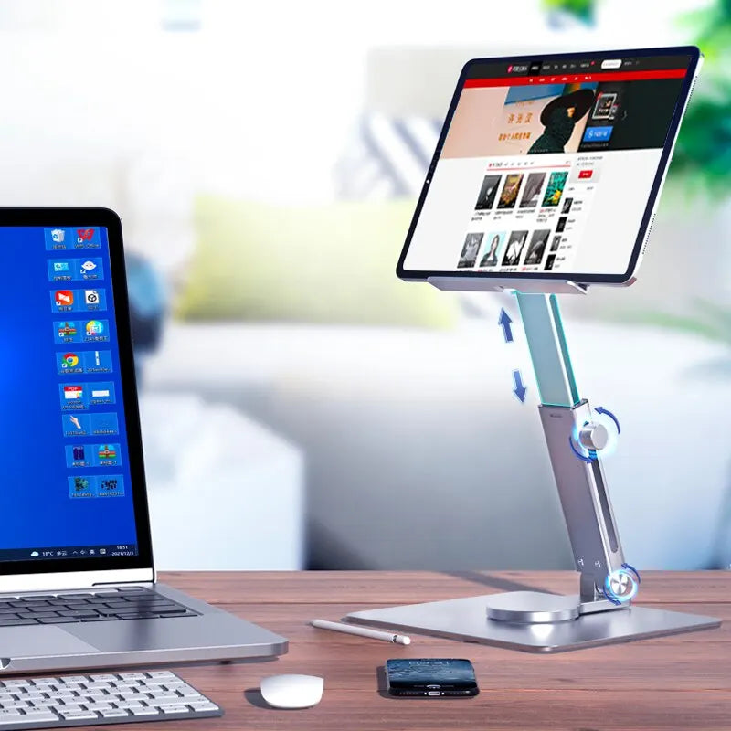 Aluminum Tablet Stand 360°Rotating Folding Adjustable Desk Holder Mount Riser for iPad Pro Air 4 Mini 12.9 4-14 Inch Xiaomi Tab jooo